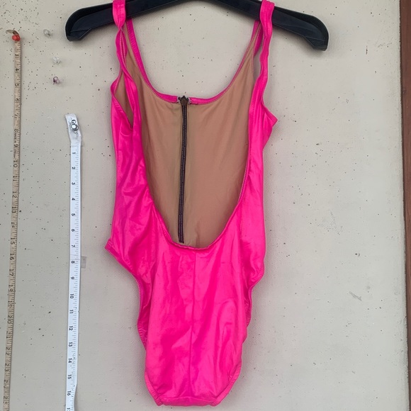 VINTAGE HOT PINK ONE PIECE SWIMSUIT WITH ZIPPER - Picture 3 of 4